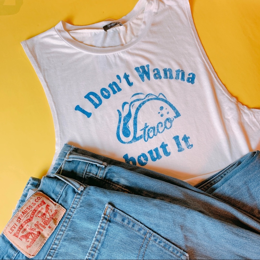 {RHAPSODY} I Don’t Wanna Taco Bout It Tank Top - Picture 1 of 8